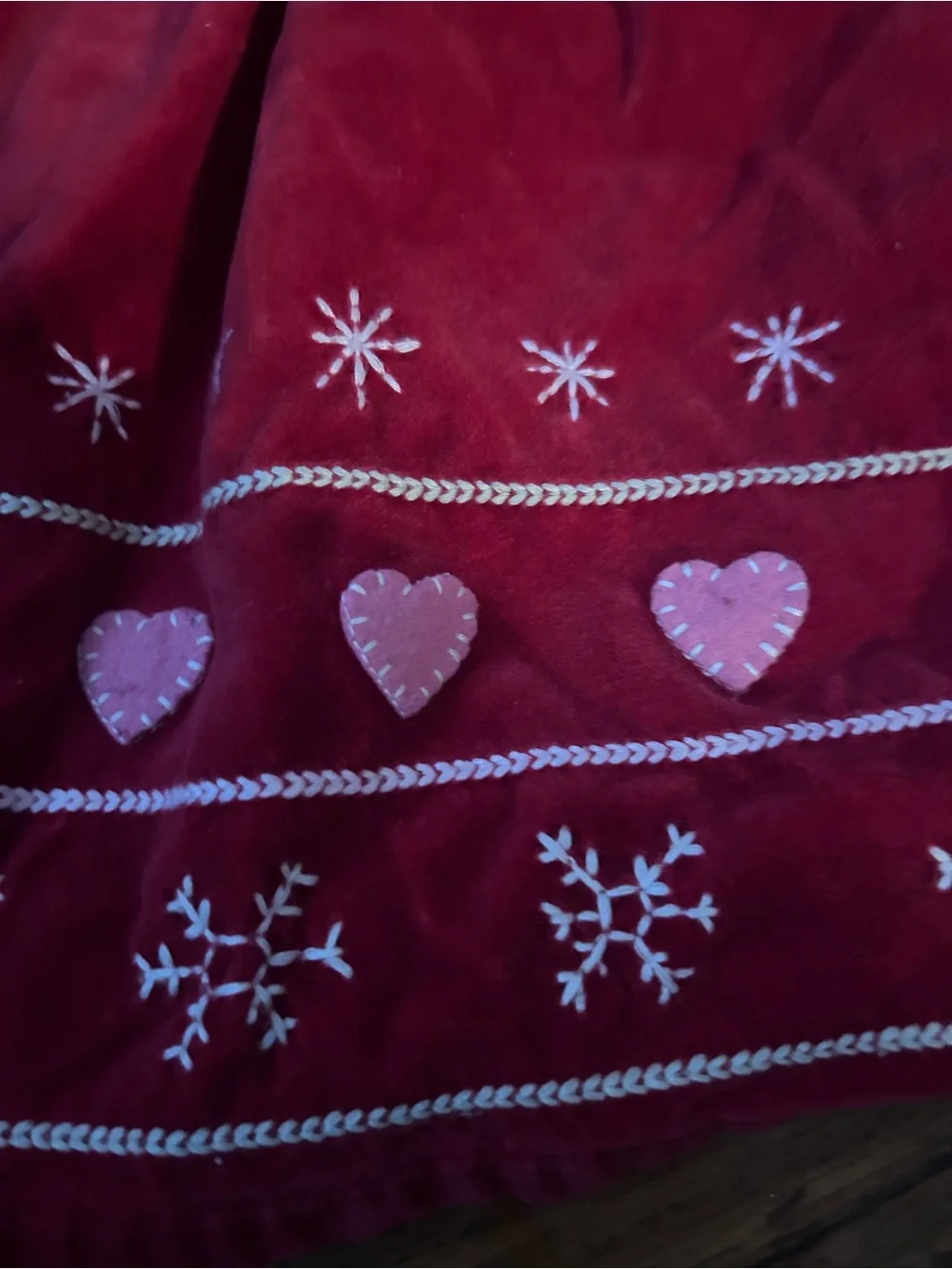Girls Red Velvet Holiday Dress with Heart & Snowflake Trim 4t